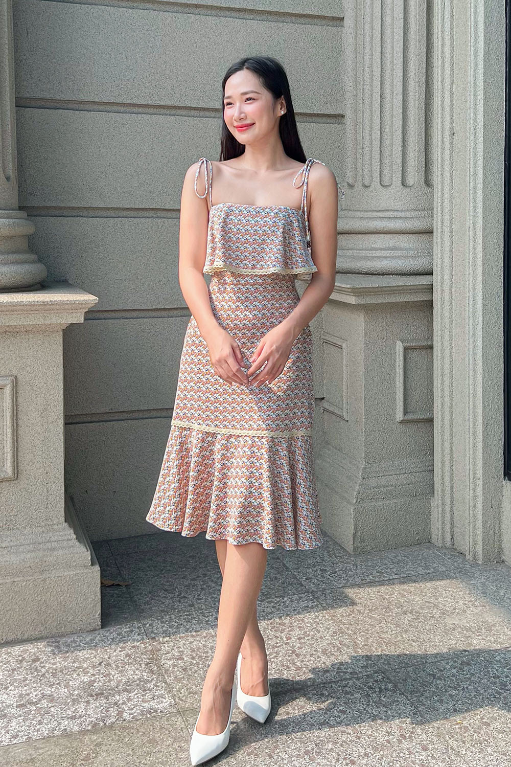 Đầm đuôi cá hai dây họa tiết