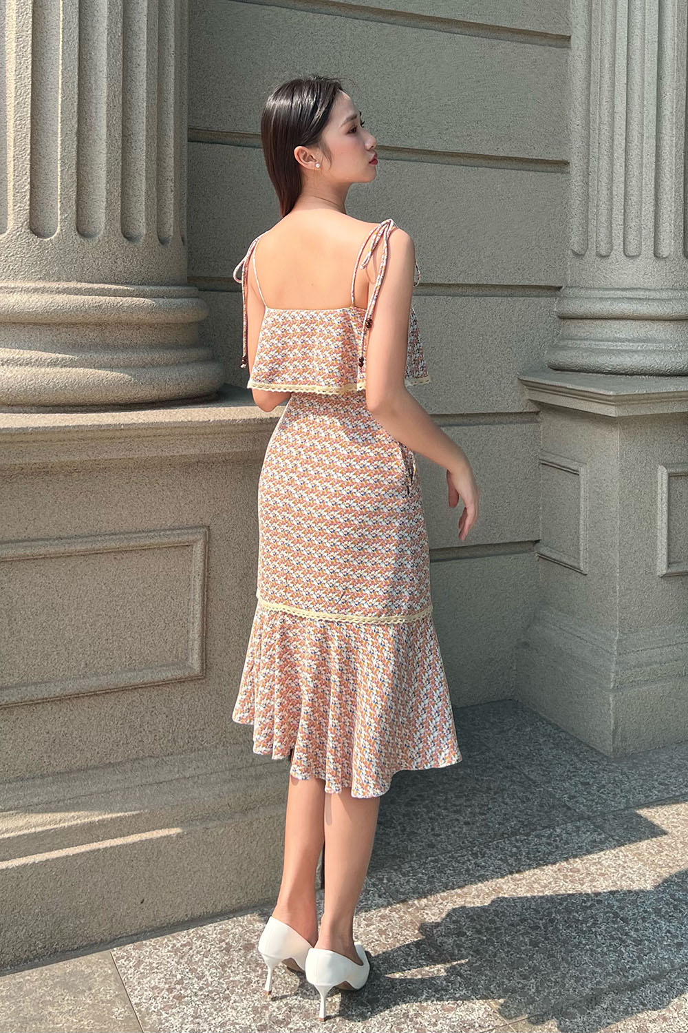 Đầm đuôi cá hai dây họa tiết