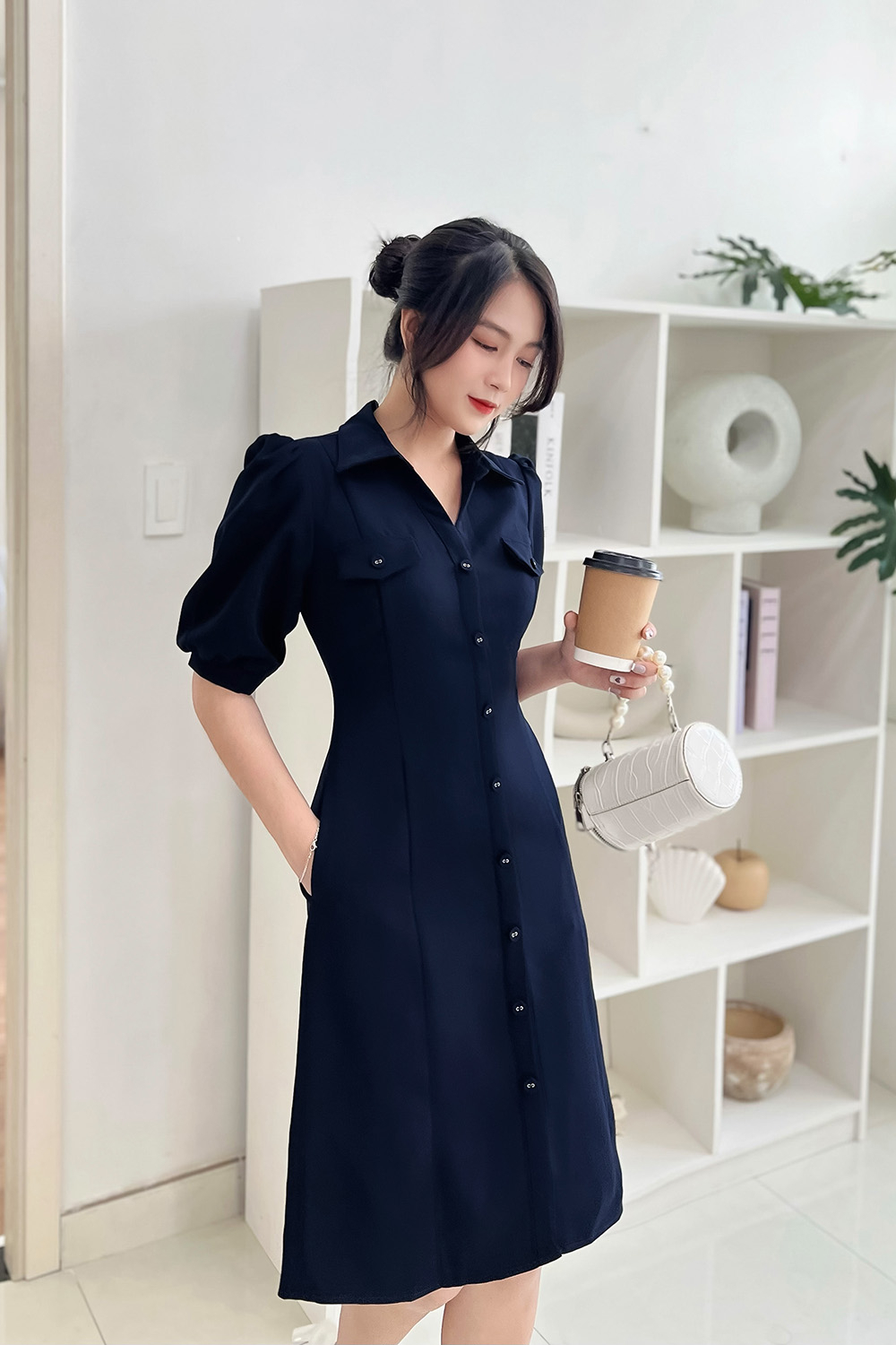 Đầm sơ mi công sở dáng chữ A