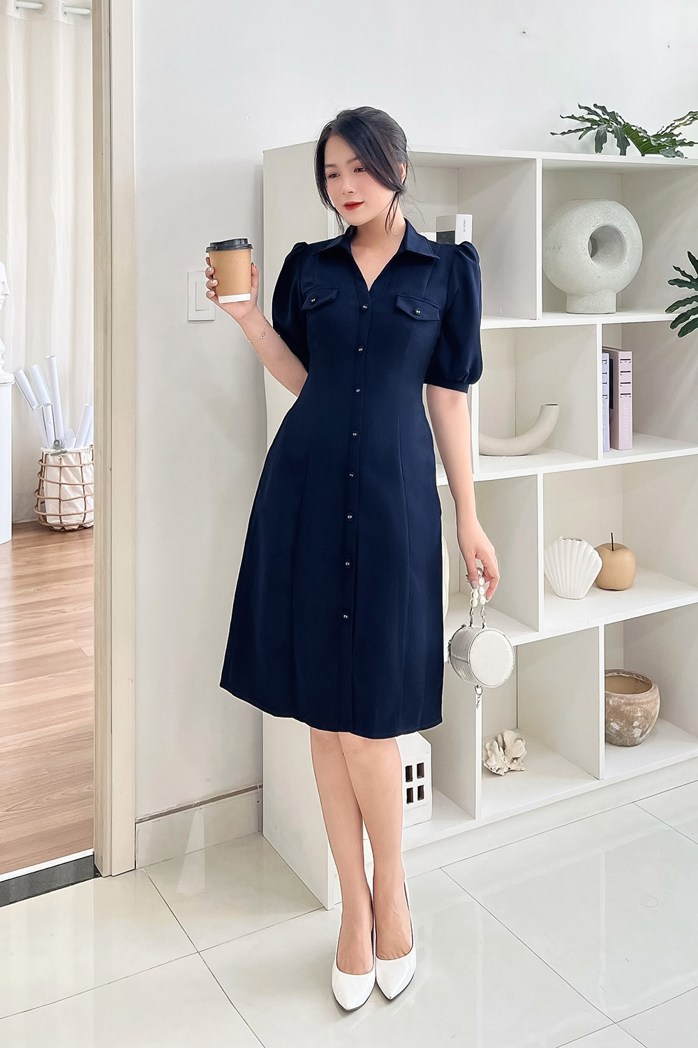 Đầm sơ mi công sở dáng chữ A