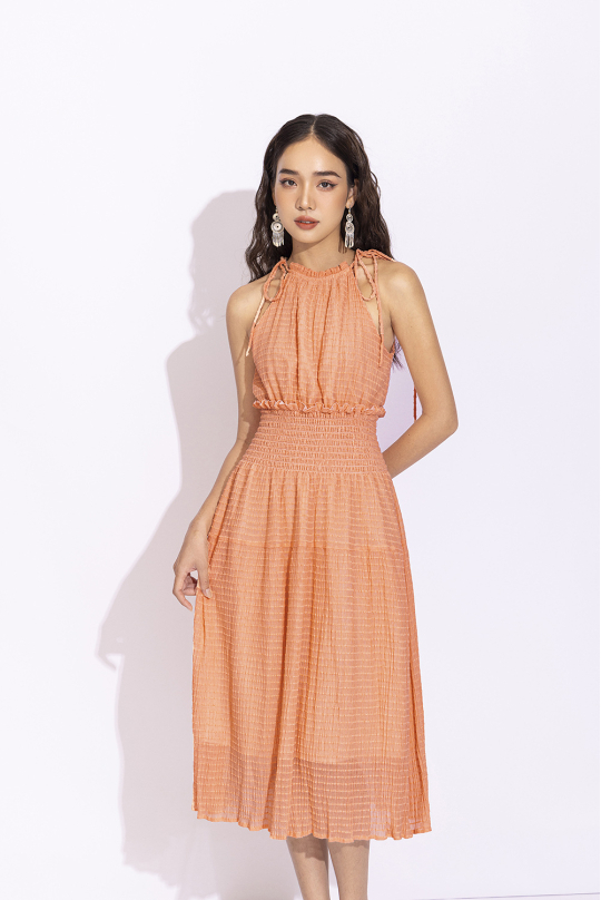 Đầm dáng dài cổ yếm eo bo chun KK150-13