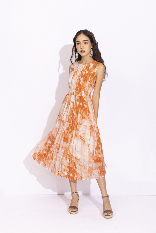 Đầm xòe midi sát nách eo bo chun KK150-22