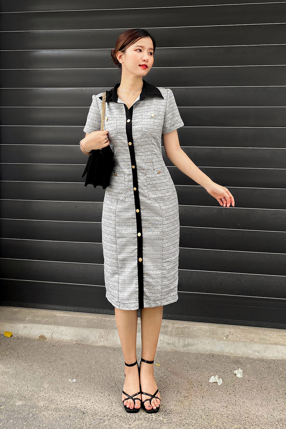 Đầm ôm công sở cổ sơ mi