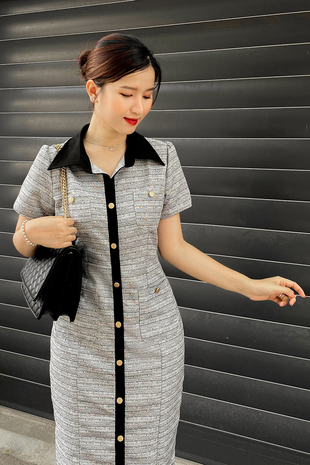 Đầm ôm công sở cổ sơ mi