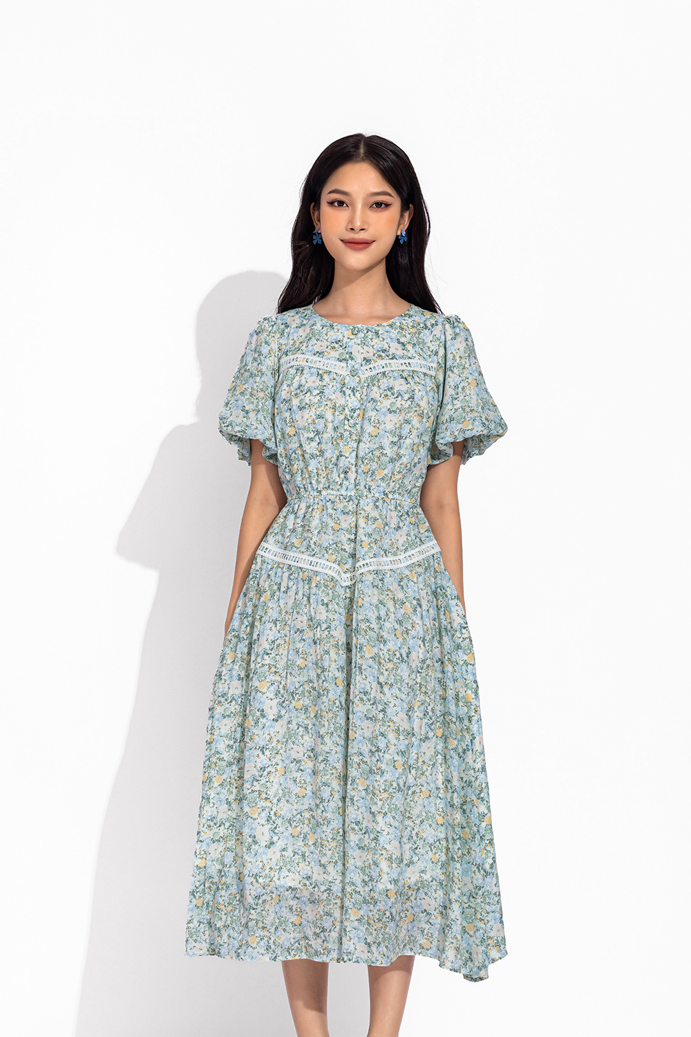 Đầm hoa nhí dáng xòe dài KK150-04 | Thời trang công sở K&K Fashion