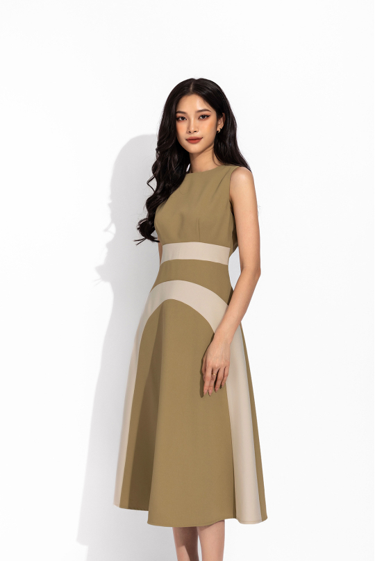 Đầm công sở dáng xòe sát nách KK150-25