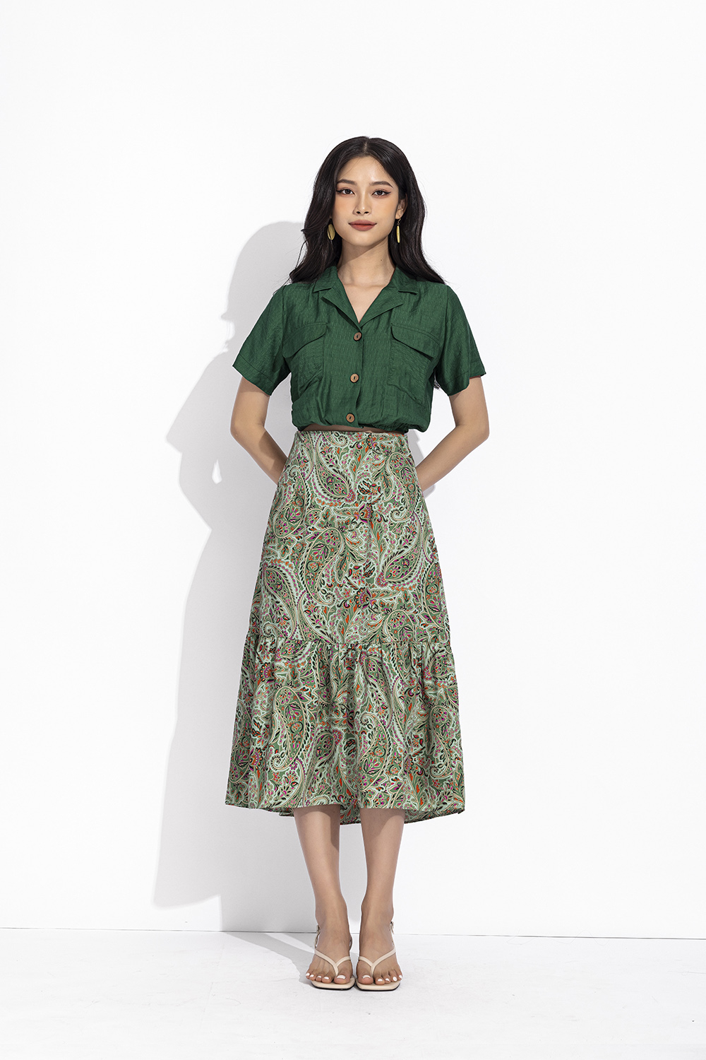 Áo croptop nữ cổ sơ mi