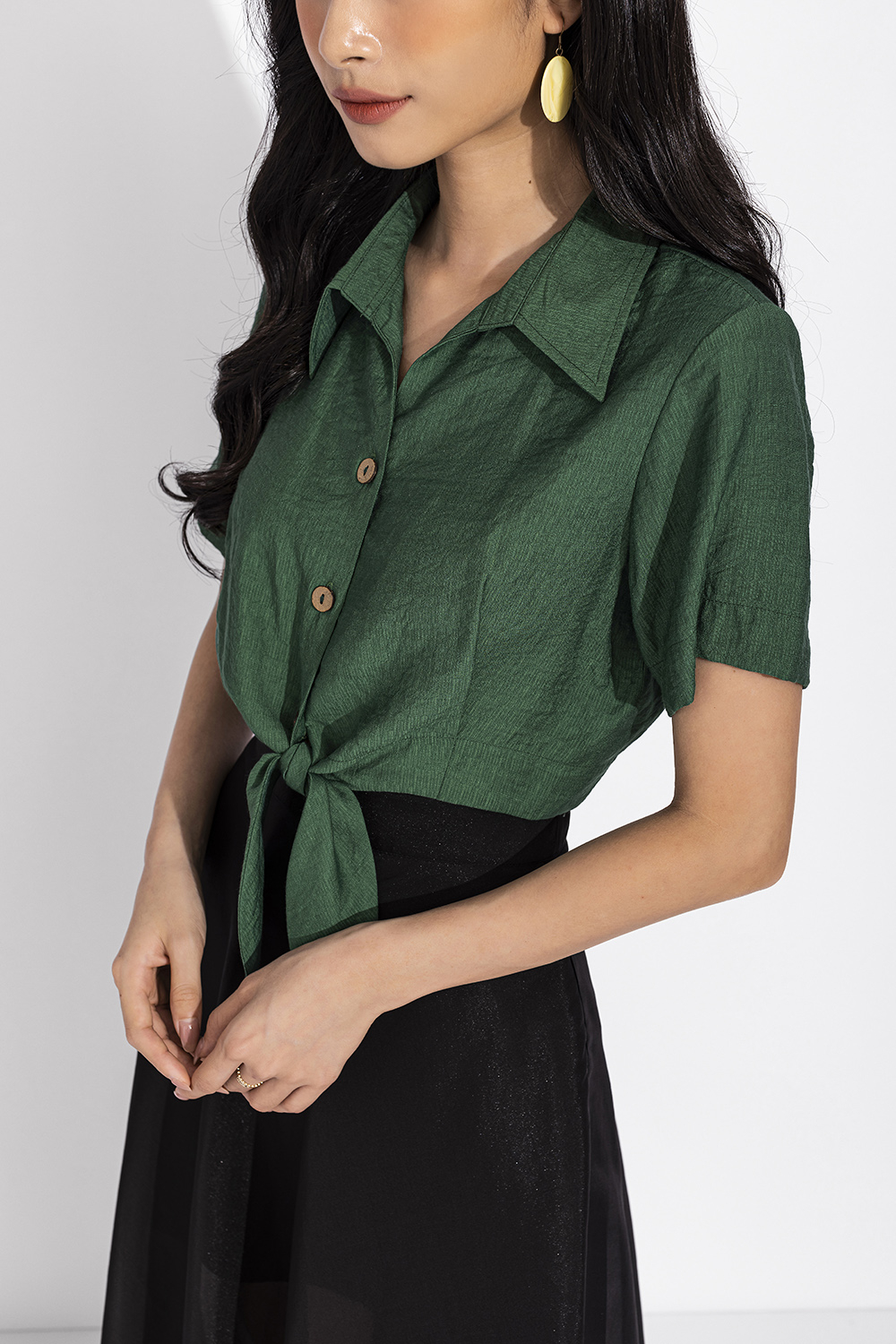 Áo croptop nữ tay ngắn buộc nơ eo