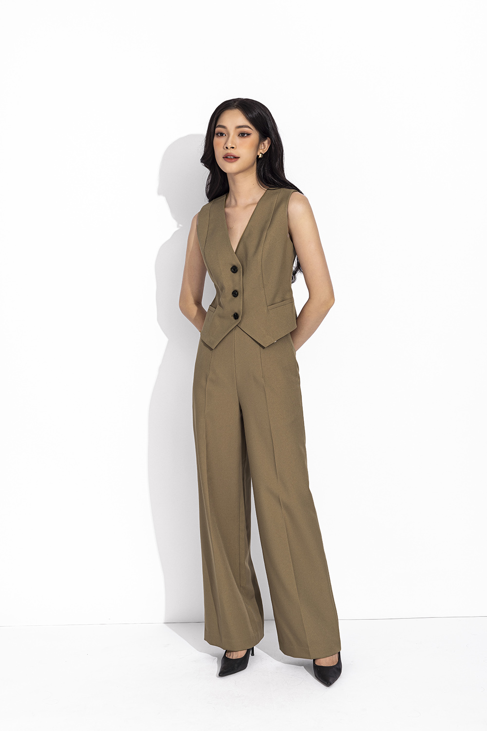 Quần công sở ống suông lưng cao