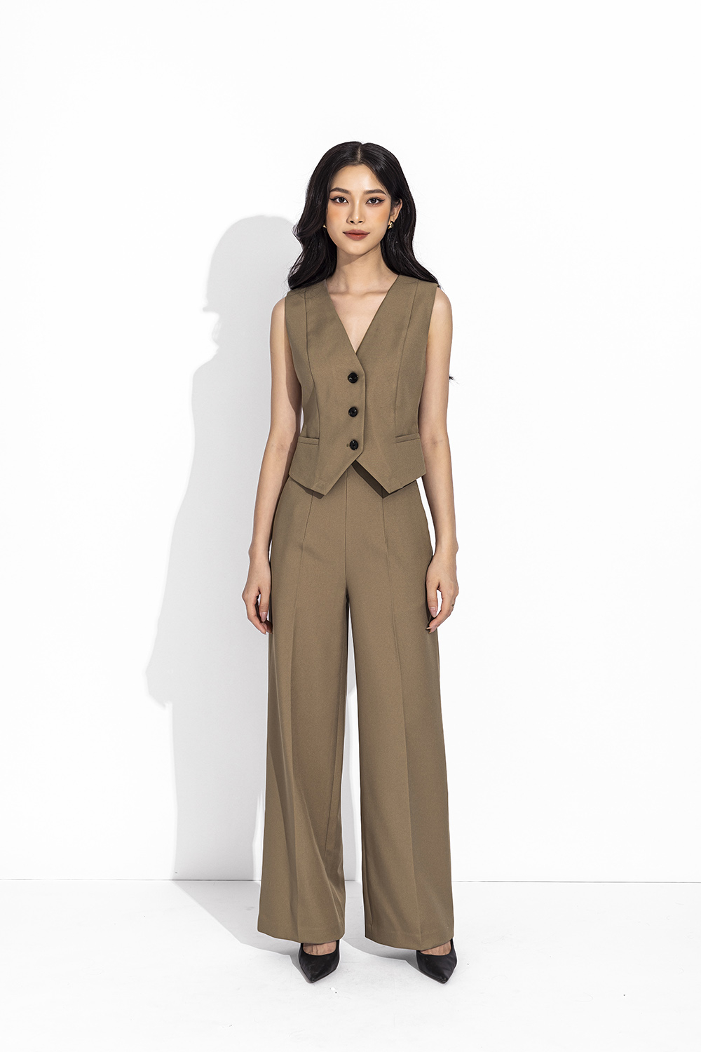 Quần công sở ống suông lưng cao