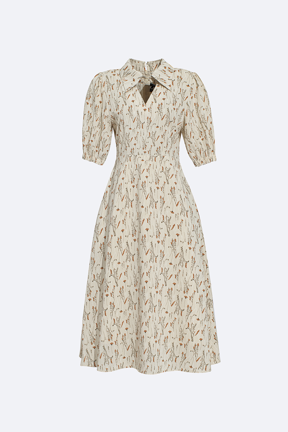 Đầm hoa công sở dáng xòe A cổ sơ mi