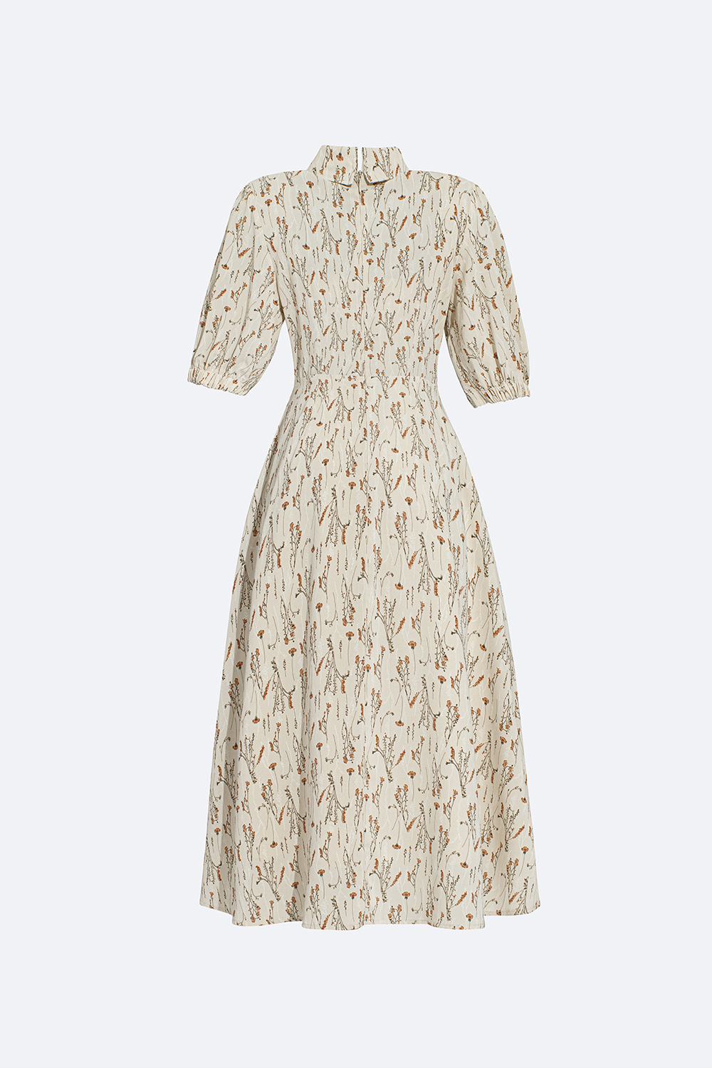 Đầm hoa công sở dáng xòe A cổ sơ mi