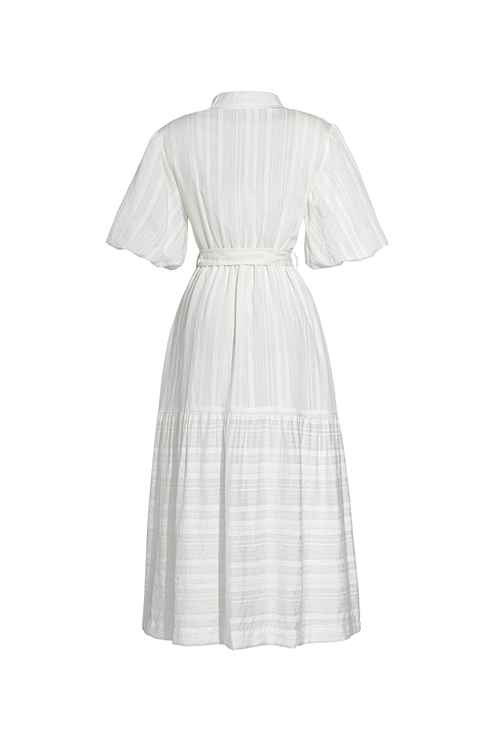 Đầm xòe trắng thắt nơ eo tay phồng