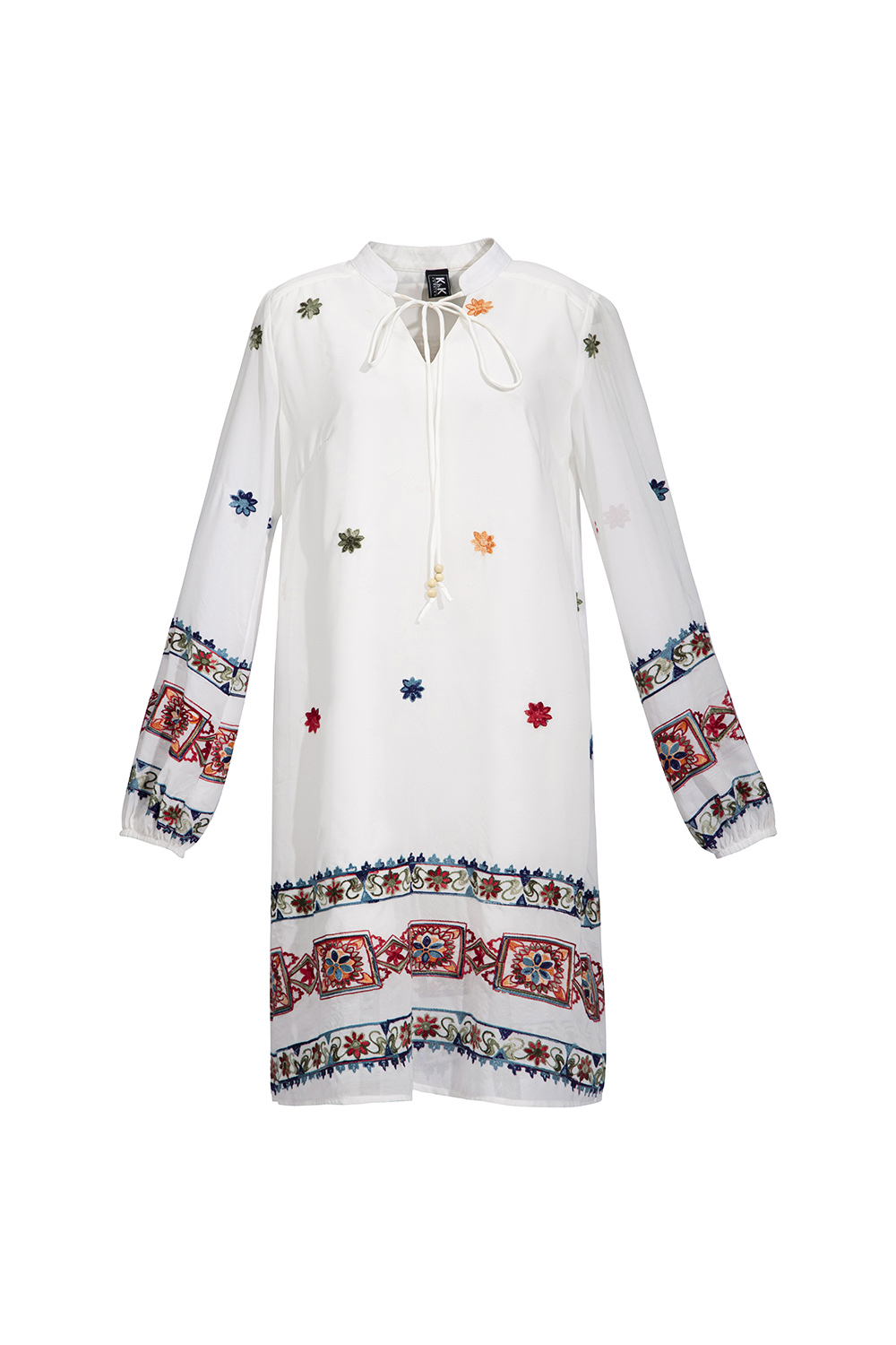 Đầm suông tay dài họa tiết thổ cẩm