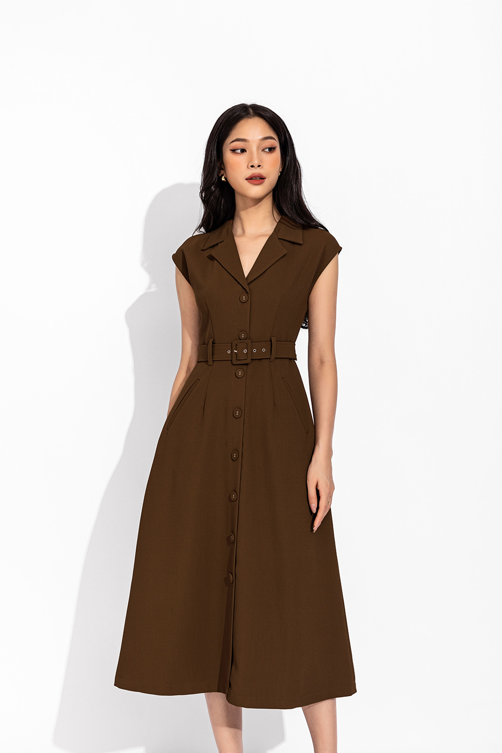 Đầm công sở chữ A phối đai eo