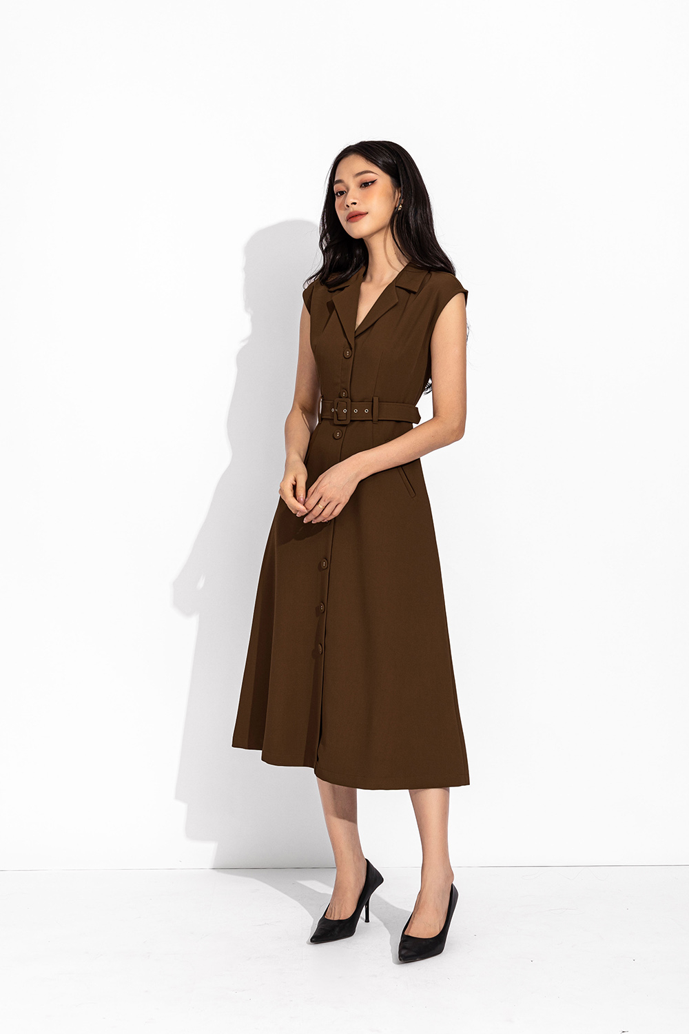 Đầm công sở chữ A phối đai eo