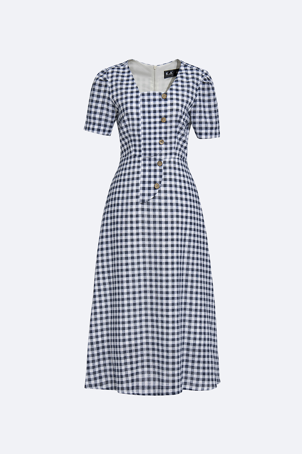 Đầm caro công sở cổ vuông dáng xòe