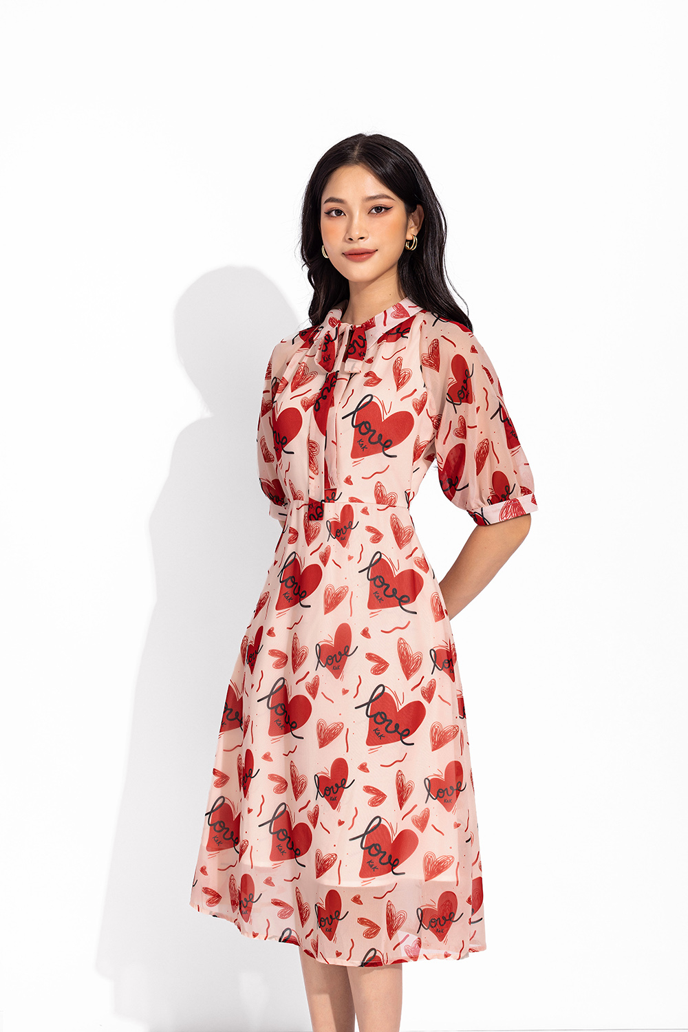 Đầm công sở dáng A cổ phối nơ