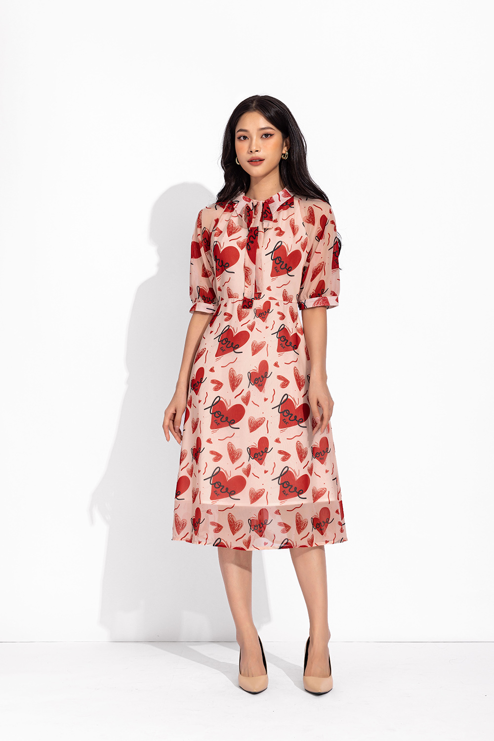 Đầm công sở dáng A cổ phối nơ