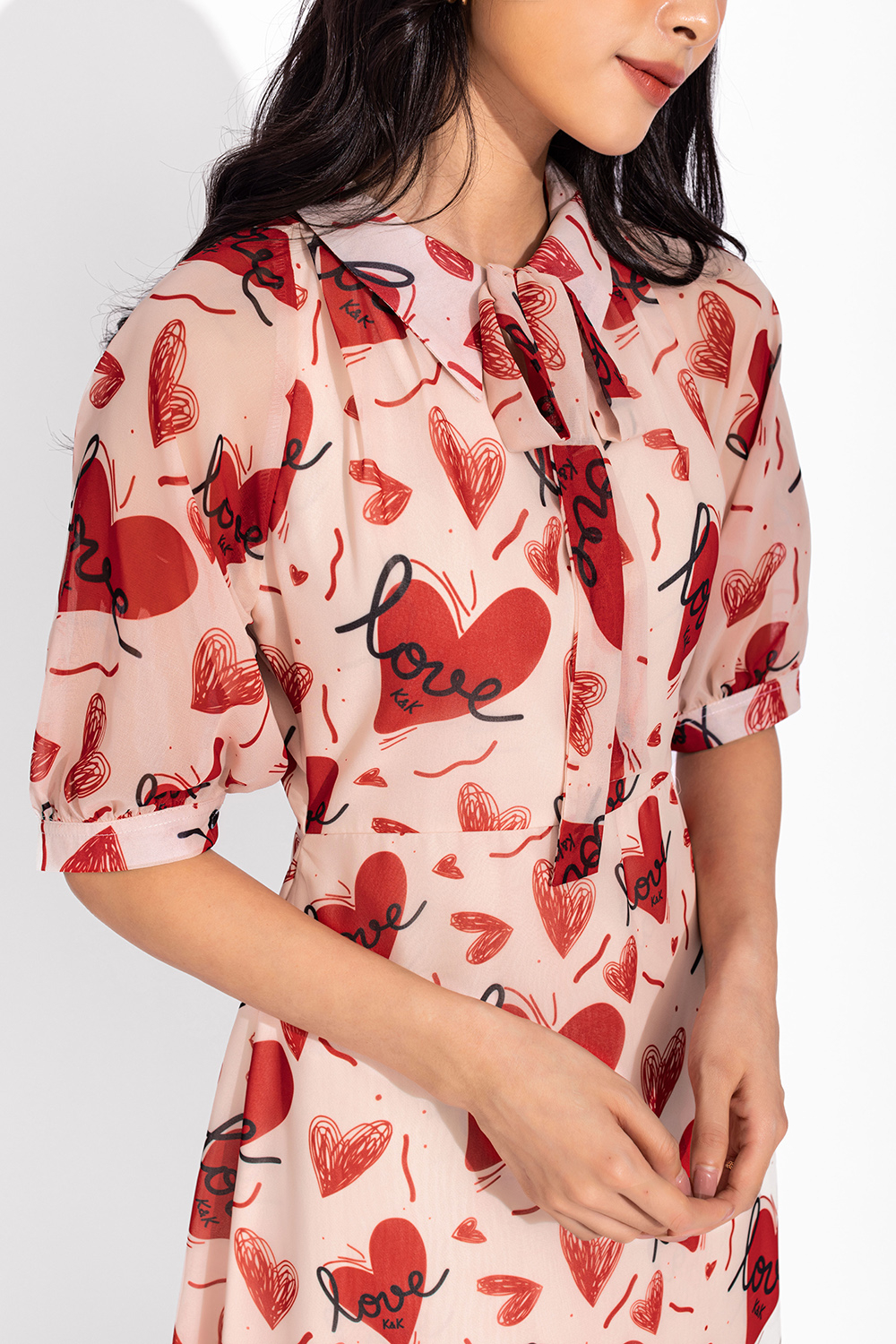 Đầm công sở dáng A cổ phối nơ