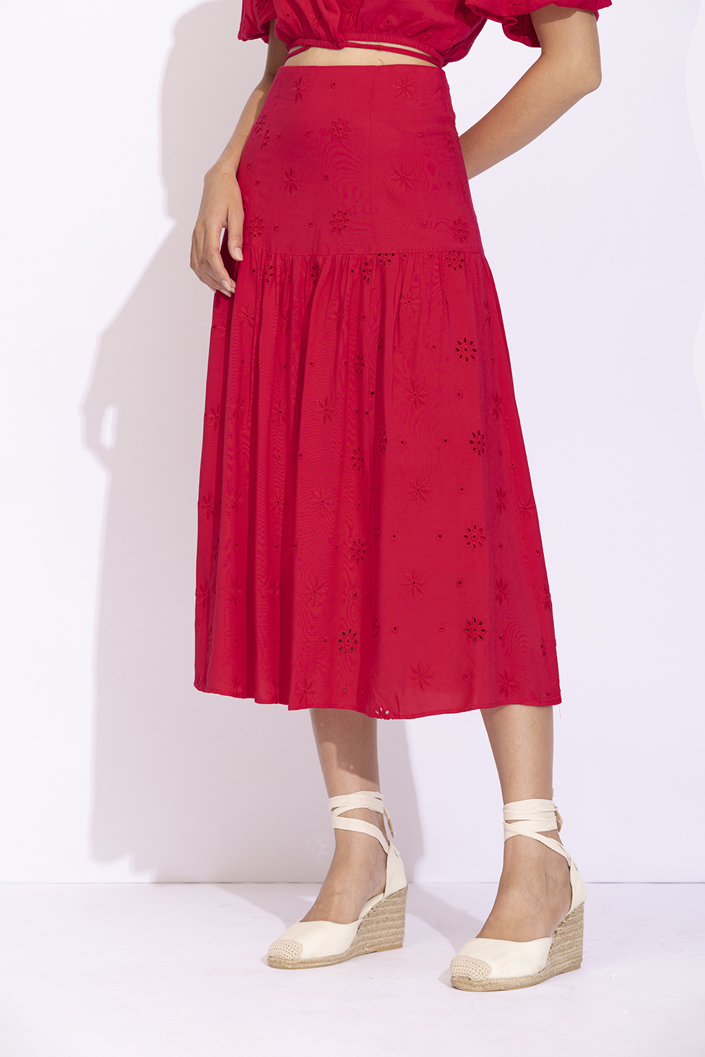 Chân váy xòe dài màu hồng lưng cao CV0523  Thời trang công sở KK Fashion