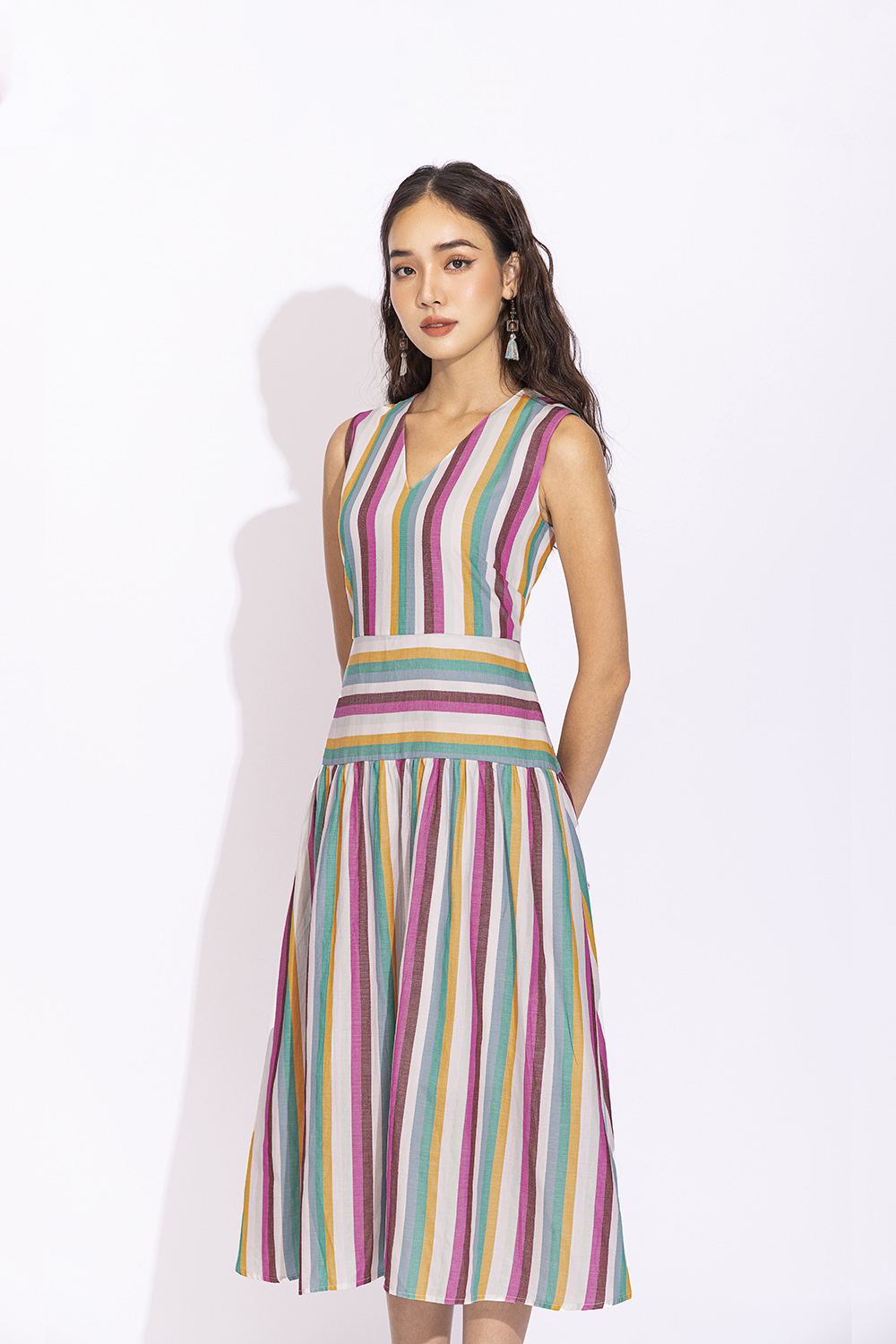 Đầm Xòe Cổ Tim Kẻ Sọc Nhiều Màu Kk150-37 | Thời Trang Công Sở K&K Fashion