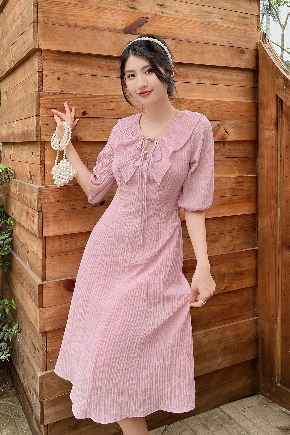 Đầm công sở dáng A cổ viền bèo