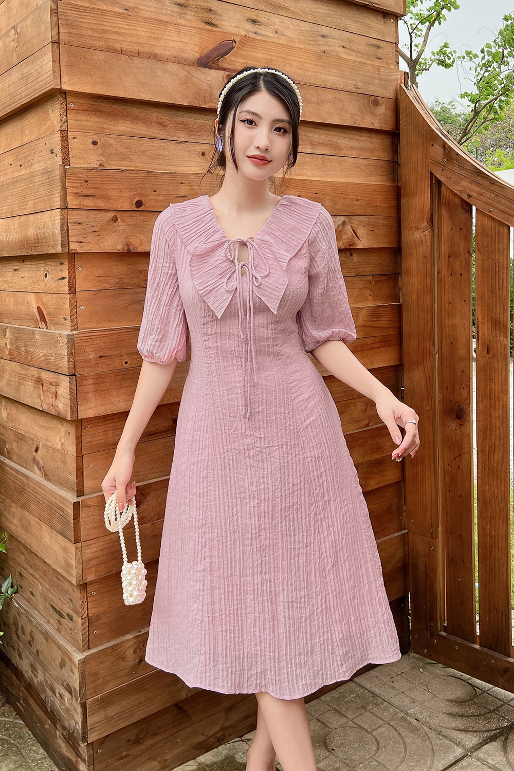 Đầm công sở dáng A cổ viền bèo