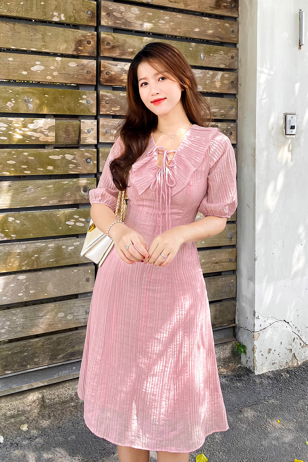 Đầm công sở dáng A cổ viền bèo