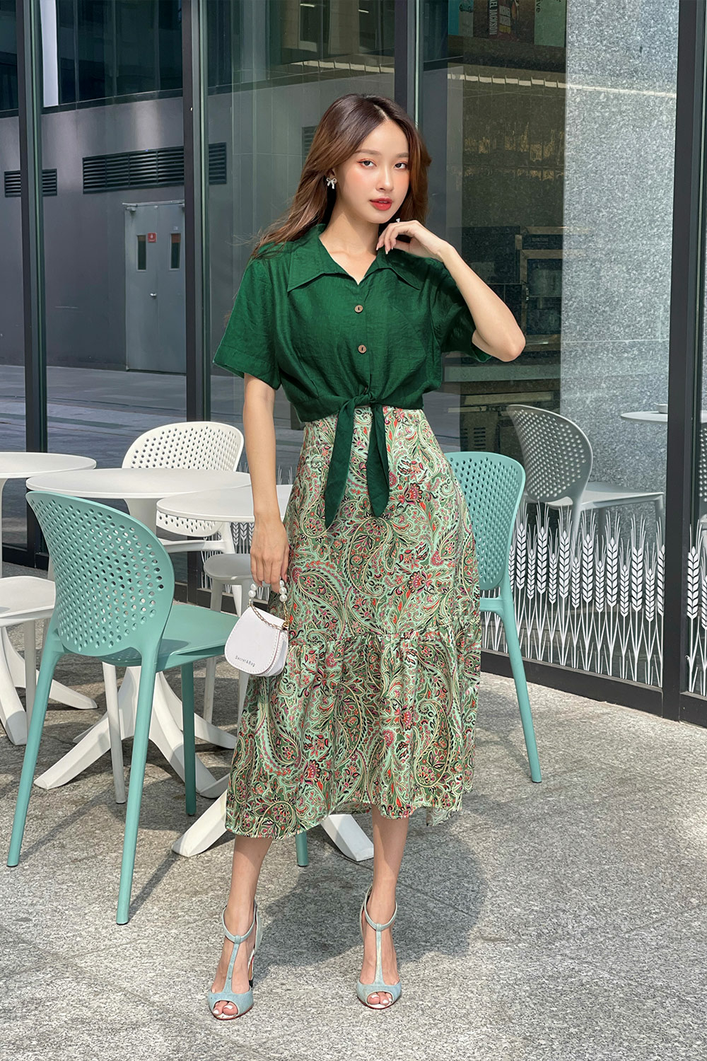 Áo croptop nữ tay ngắn buộc nơ eo