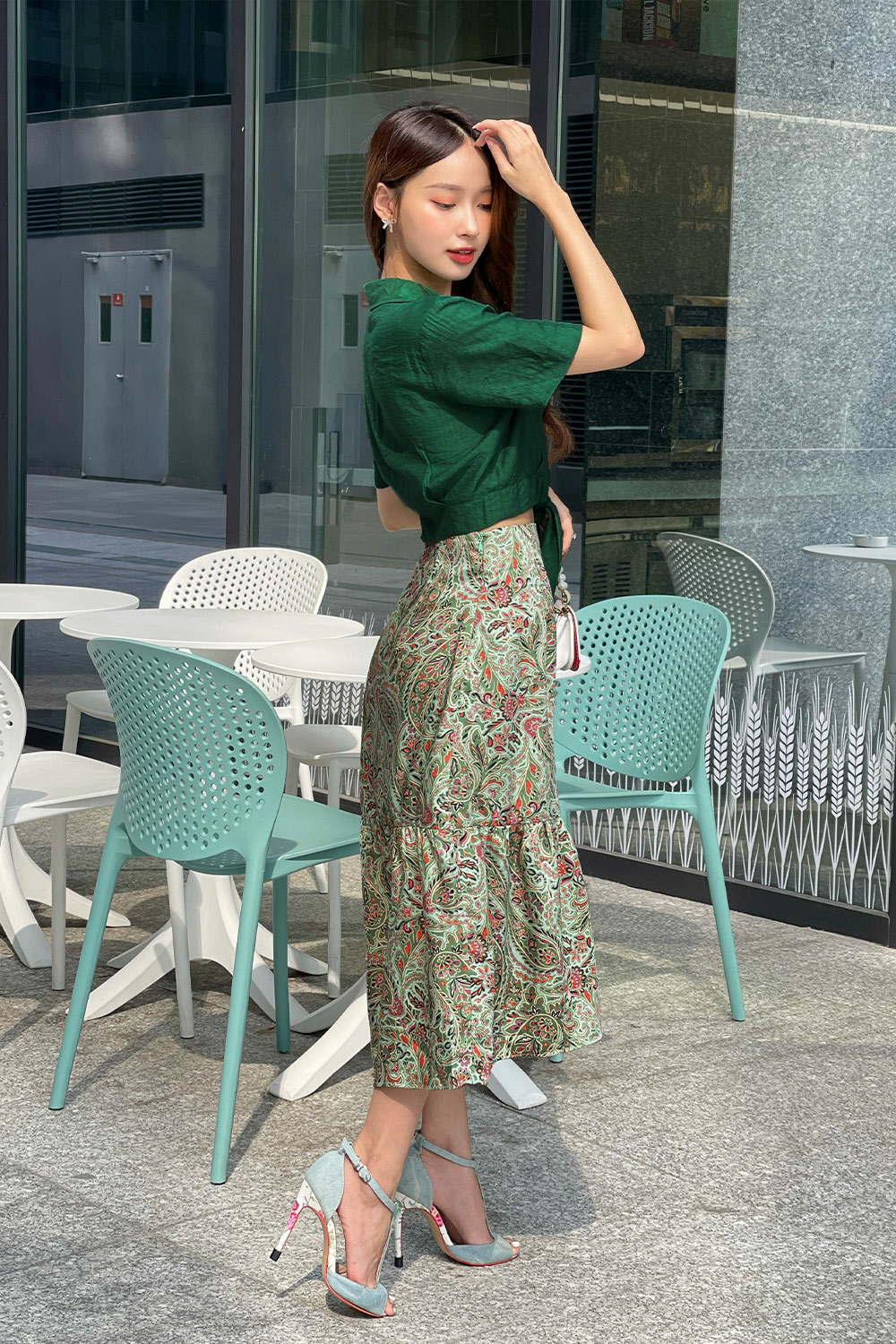 Áo croptop nữ tay ngắn buộc nơ eo