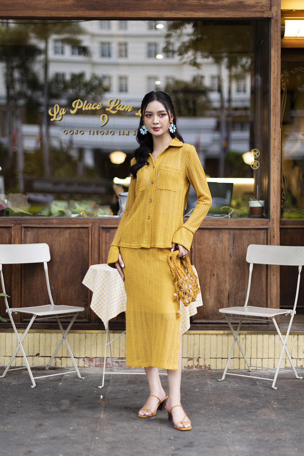 Áo len nữ kiểu sơ mi tay dài