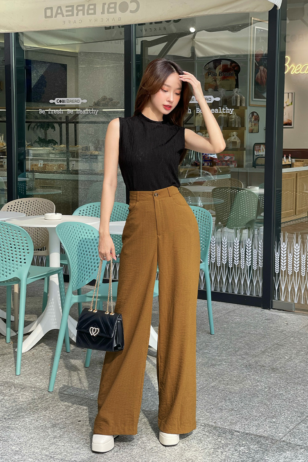 Quần tây nữ công sở ống suông màu vàng nâu QCS04-23