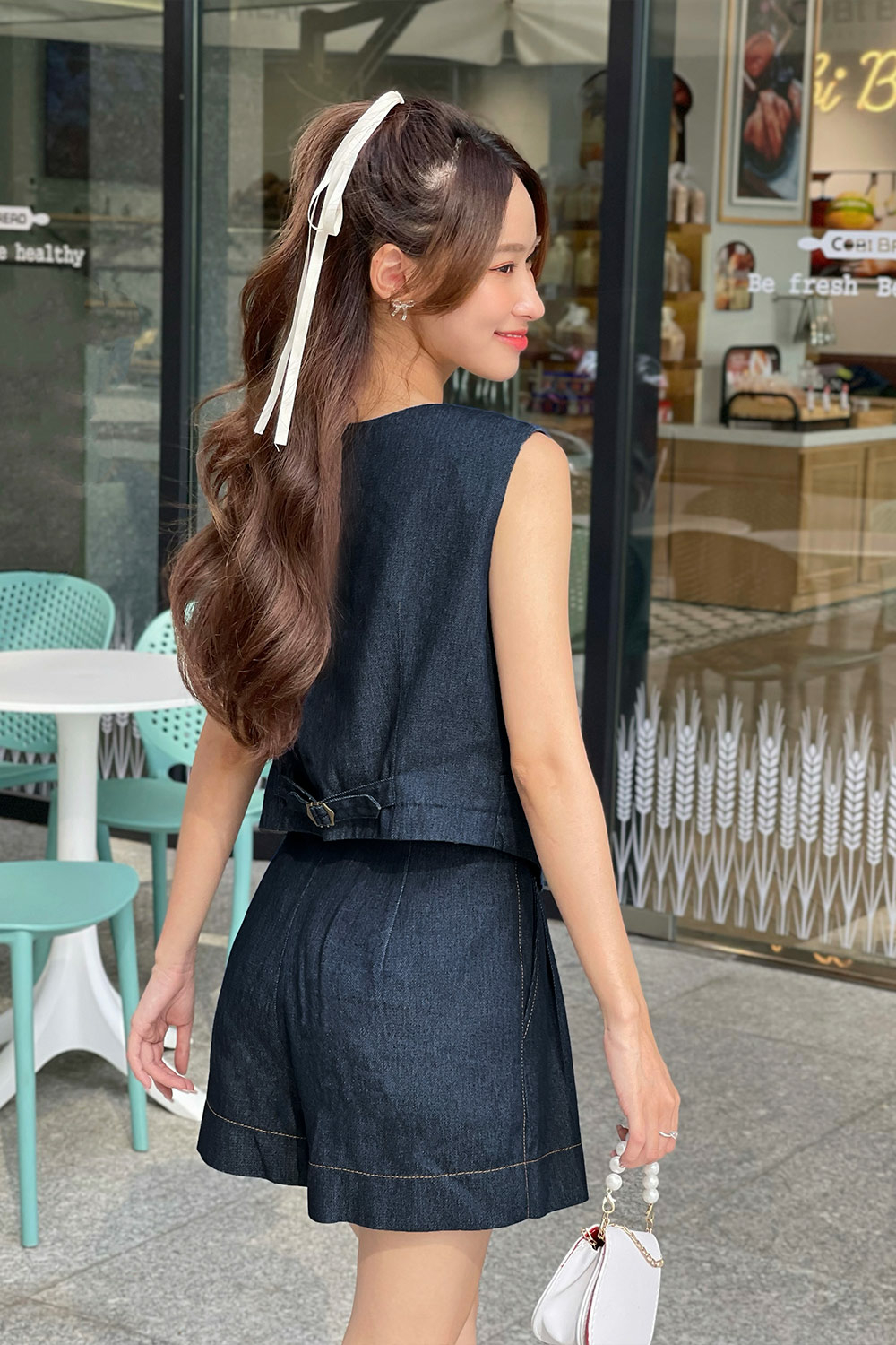 Quần short nữ vải denim hai túi