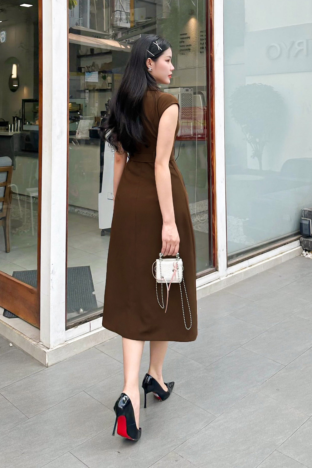 Đầm công sở chữ A phối đai eo