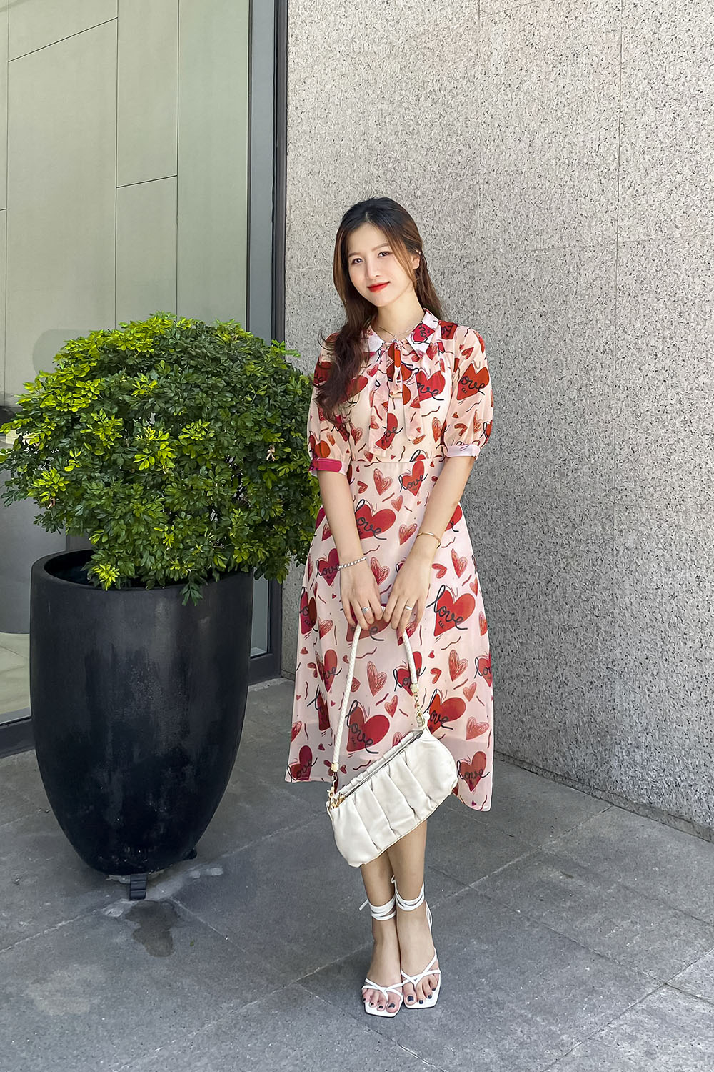 Đầm công sở dáng A cổ phối nơ