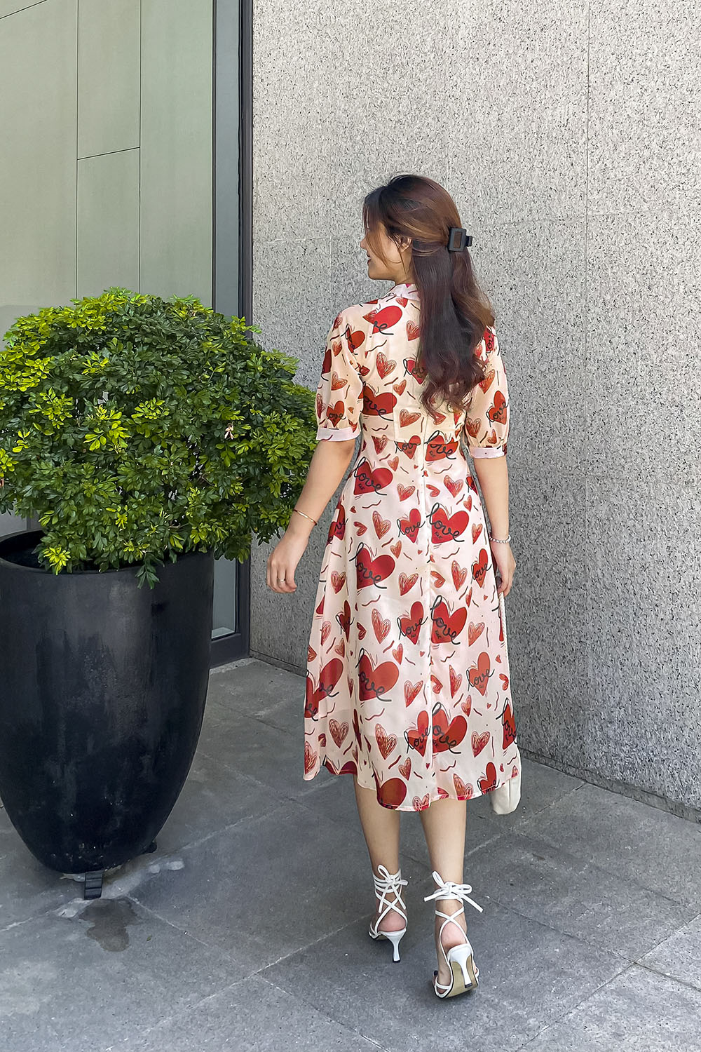 Đầm công sở dáng A cổ phối nơ