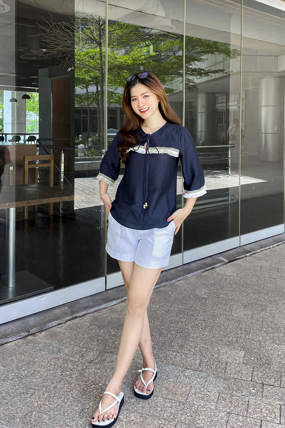 Áo kiểu nữ tay lỡ phối viền