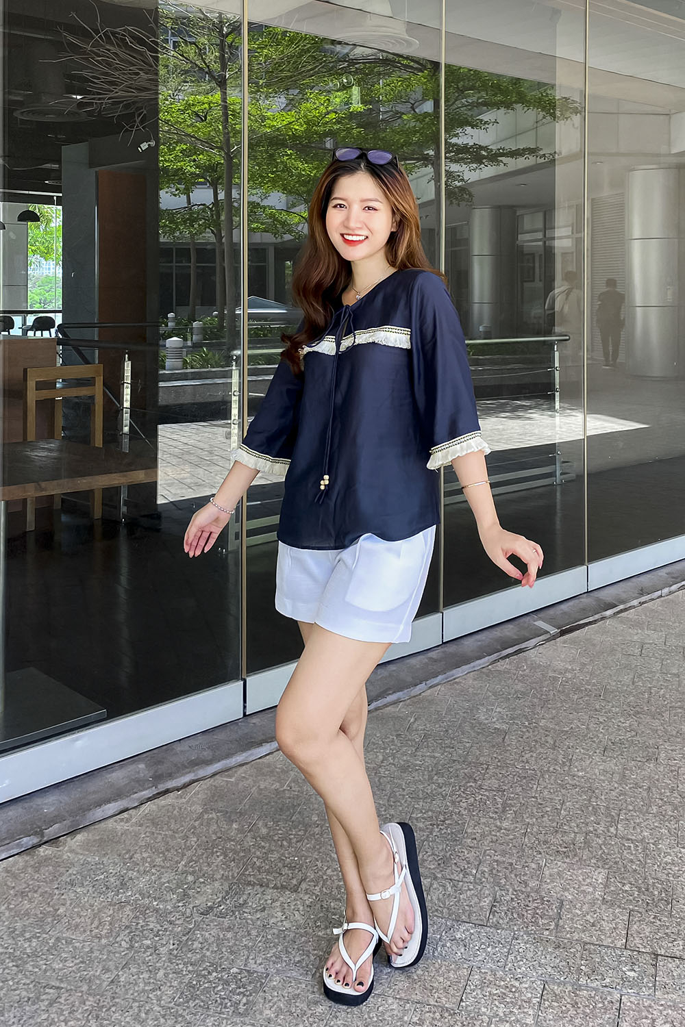 Áo kiểu nữ tay lỡ phối viền