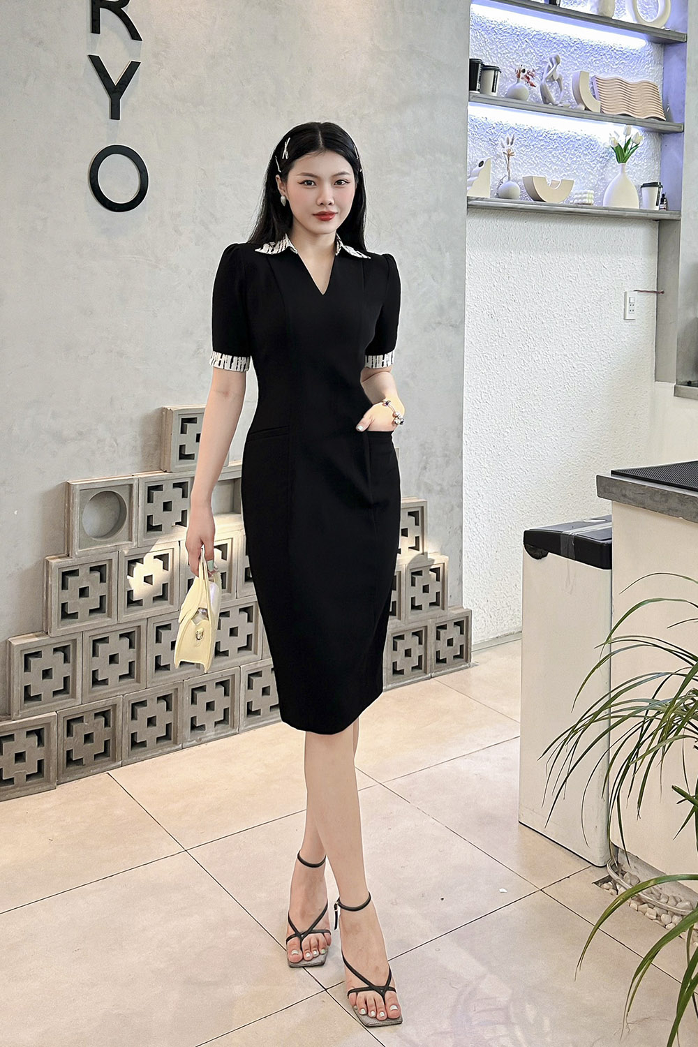 Đầm ôm công sở cổ sơ mi