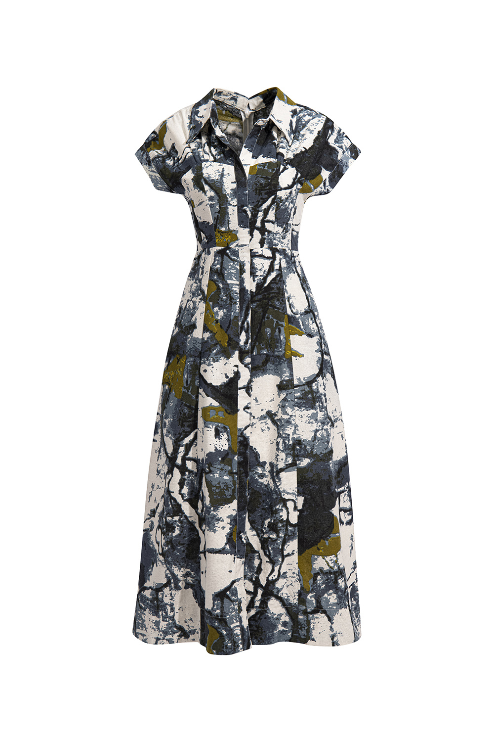 Đầm sơ mi tay hến họa tiết trừu tượng