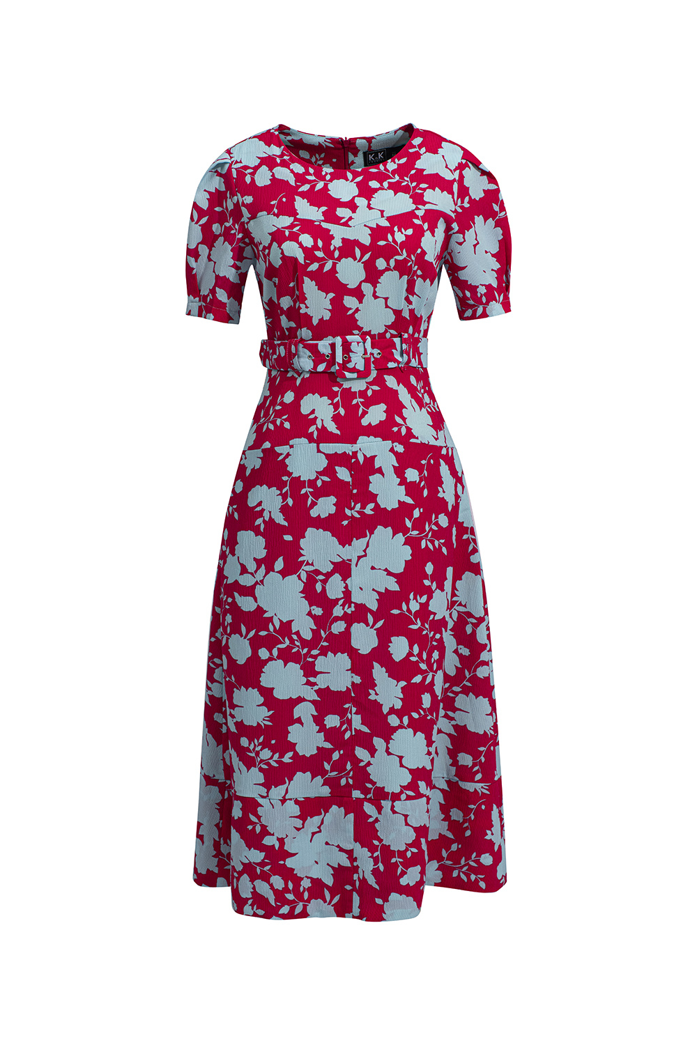 Đầm xòe đuôi cá phối belt họa tiết hoa