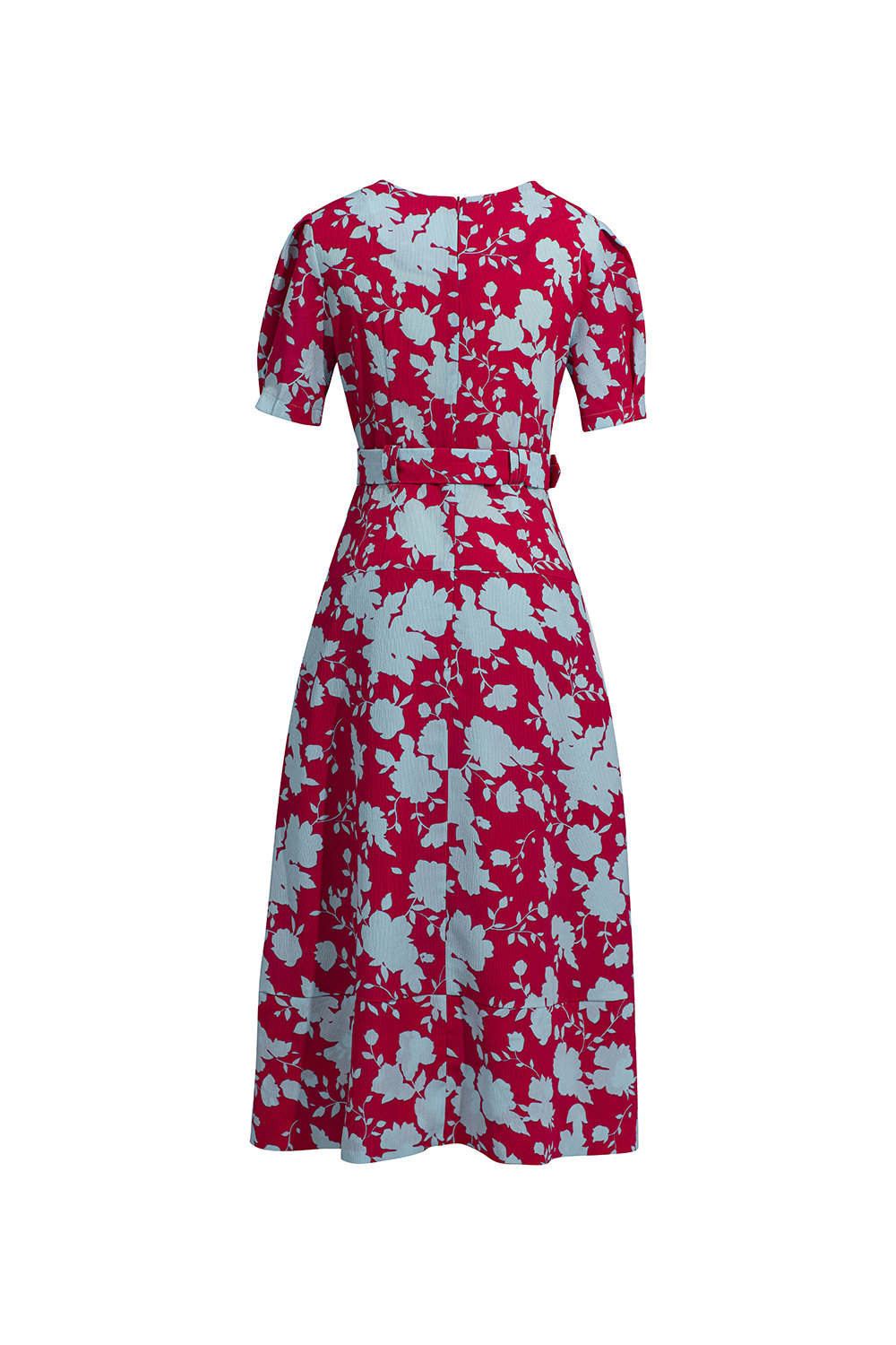 Đầm xòe đuôi cá phối belt họa tiết hoa