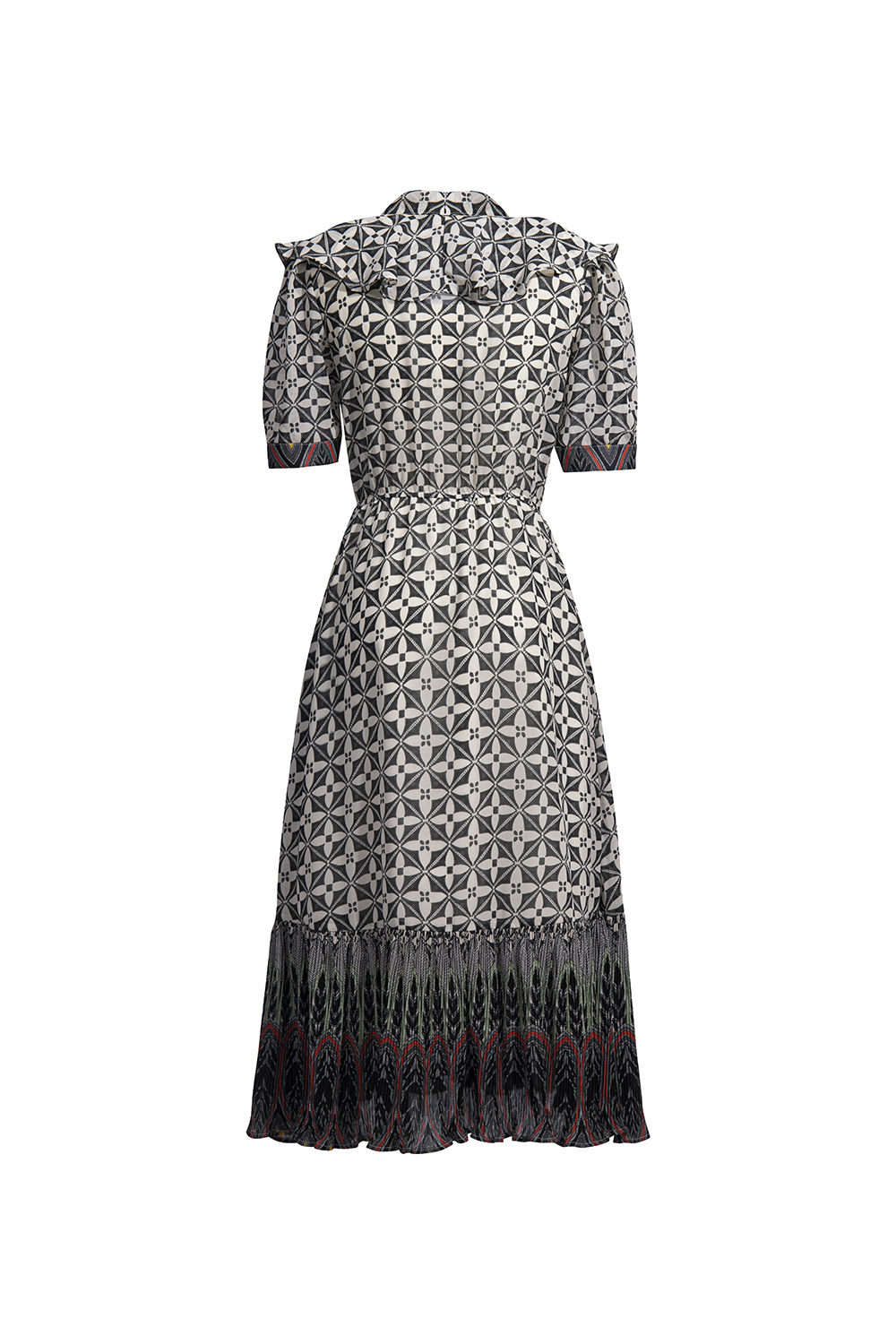 Đầm họa tiết dáng chữ a cổ thắt nơ