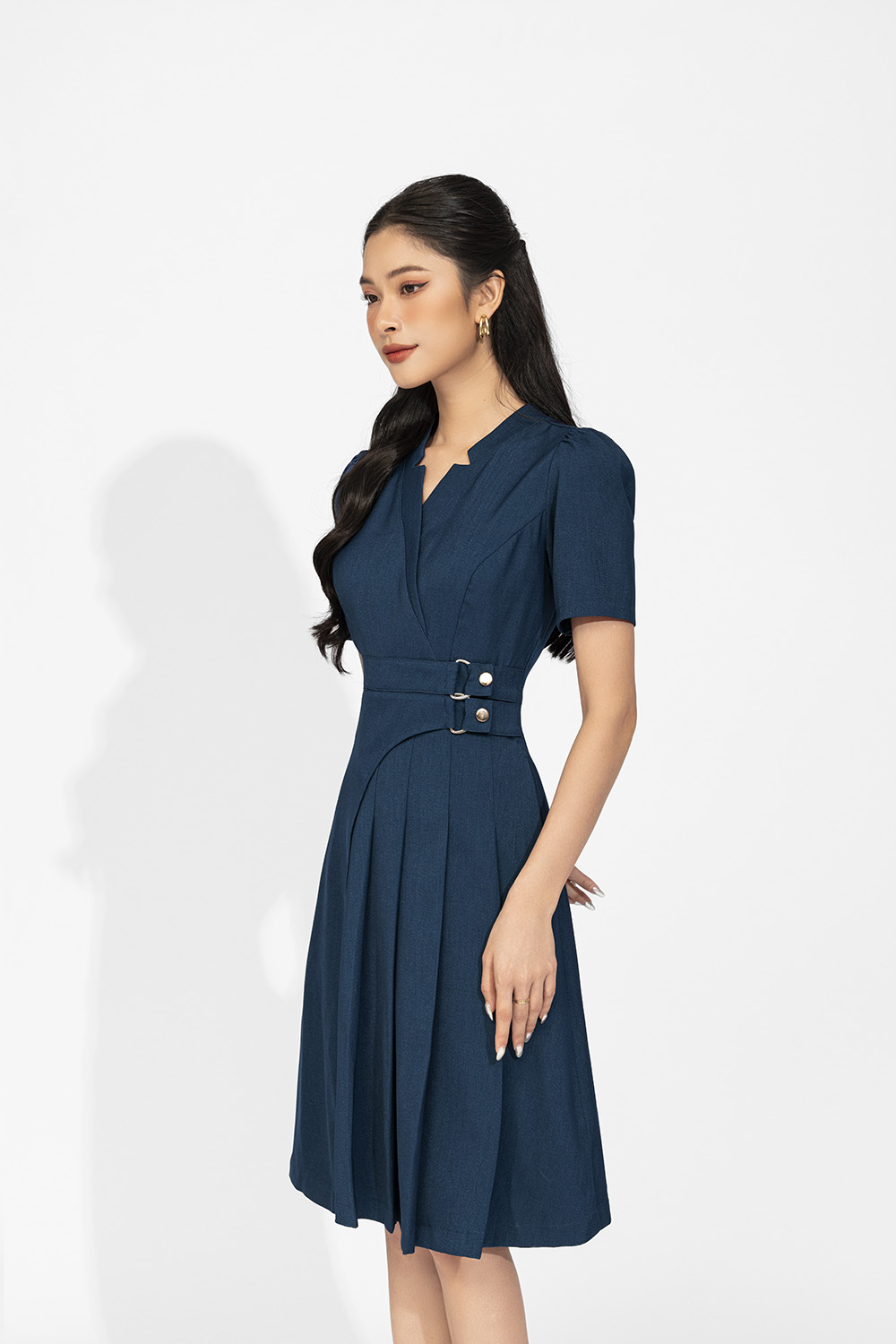 Đầm công sở dáng chữ A cổ đan tông