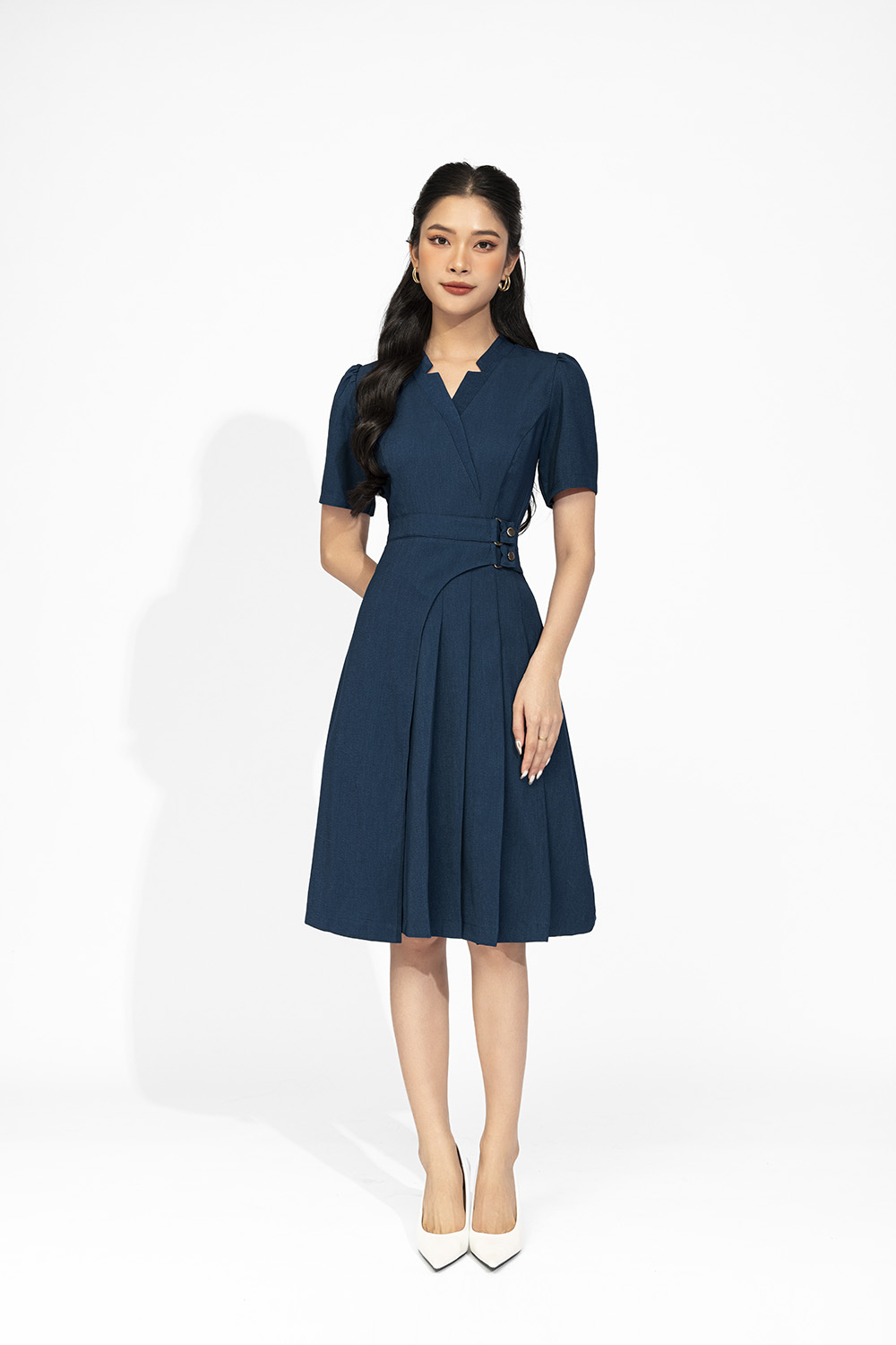 Đầm công sở dáng chữ A cổ đan tông