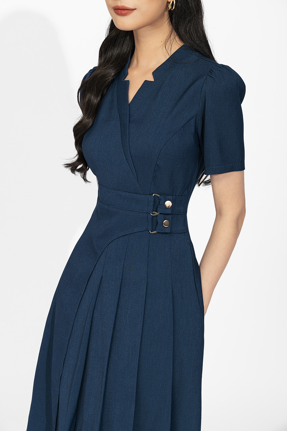 Đầm công sở dáng chữ A cổ đan tông