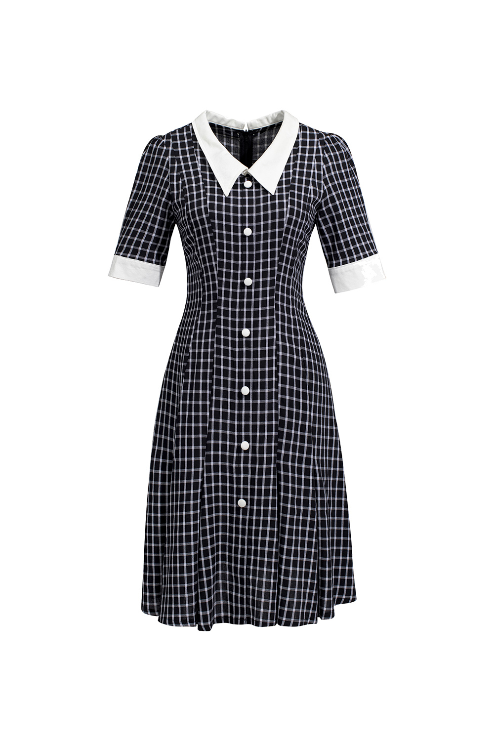 Đầm sơ mi họa tiết caro phối màu