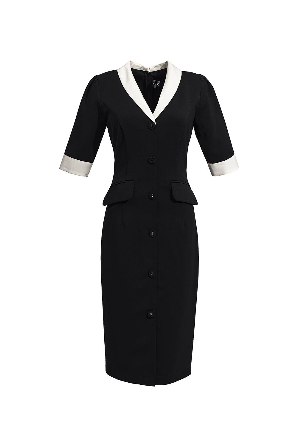 Đầm đen công sở dáng ôm cổ đan tông