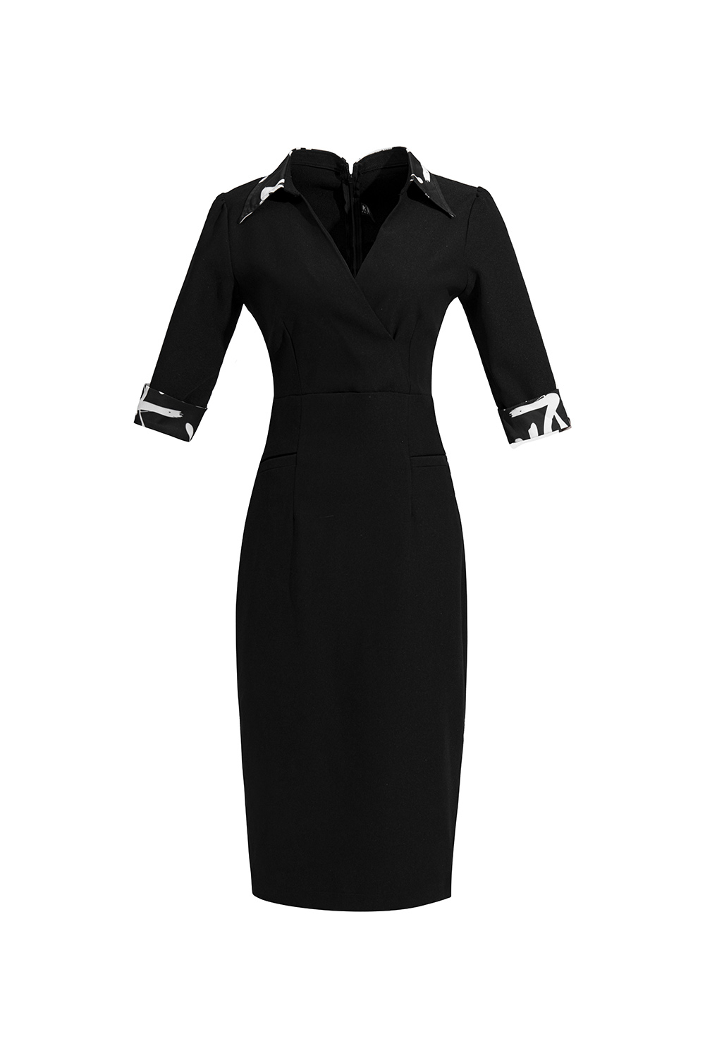 Đầm đen phối màu cổ sơ mi dáng ôm body